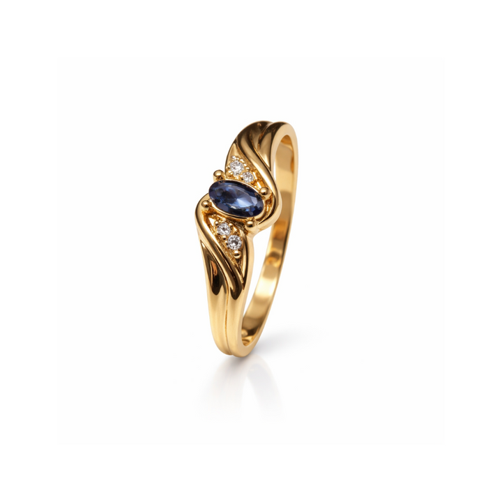 10K Yellow Gold Oval Sapphire With Diamonds Ring