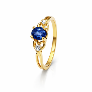 14K Yellow Gold Ring Double Strand Sapphire and Diamonds