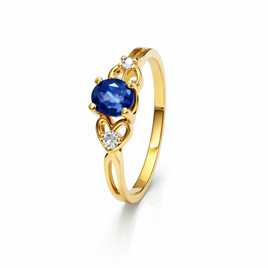 Yellow Gold Ring Double Strand Sapphire and Diamonds 14k