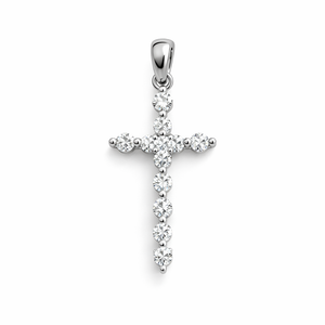 14K White Gold Cross Pendant Setting with 10 Natural Round Diamonds TDW: 0.30ct VS GH