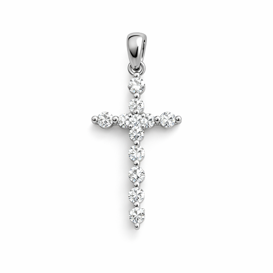 14K White Gold Cross Pendant Setting with 10 Natural Round Diamonds TDW: 0.30ct VS GH