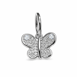 14K White Gold Butterfly Pendant Set with Two Diamonds