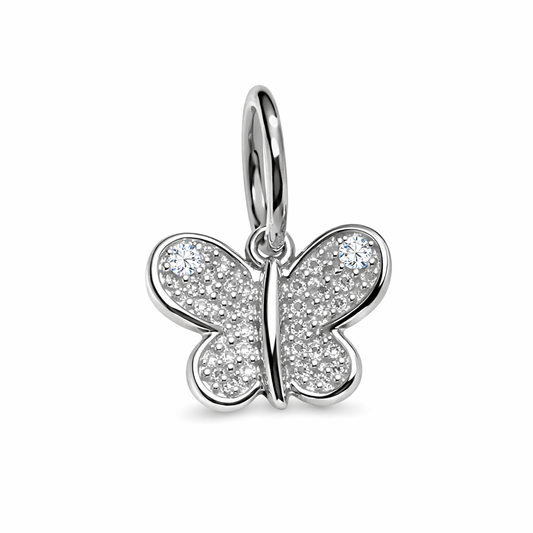 14K White Gold Butterfly Pendant Set with Two Diamonds