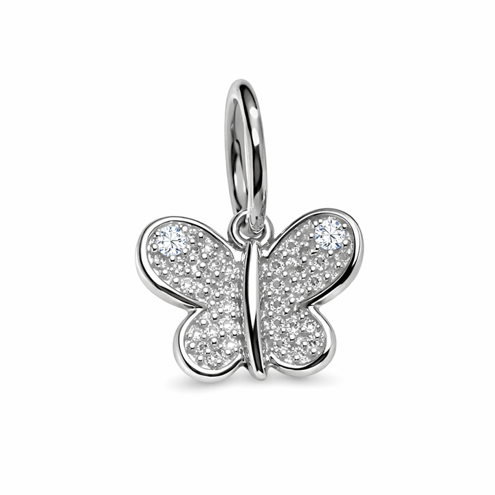 14K White Gold Butterfly Pendant Set with Two Diamonds