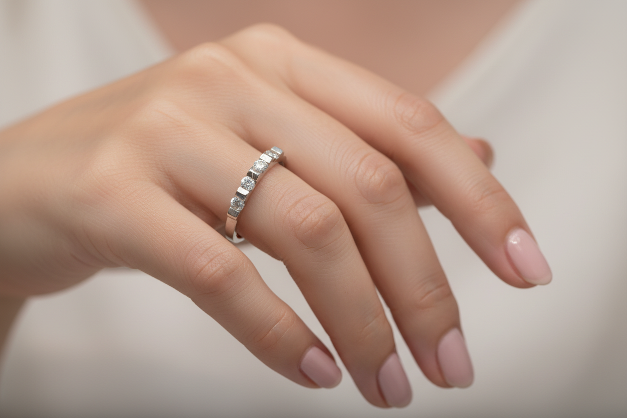 Platinum Band Setting with 4 Round Diamonds TDW:0. 0.24 CT VS F