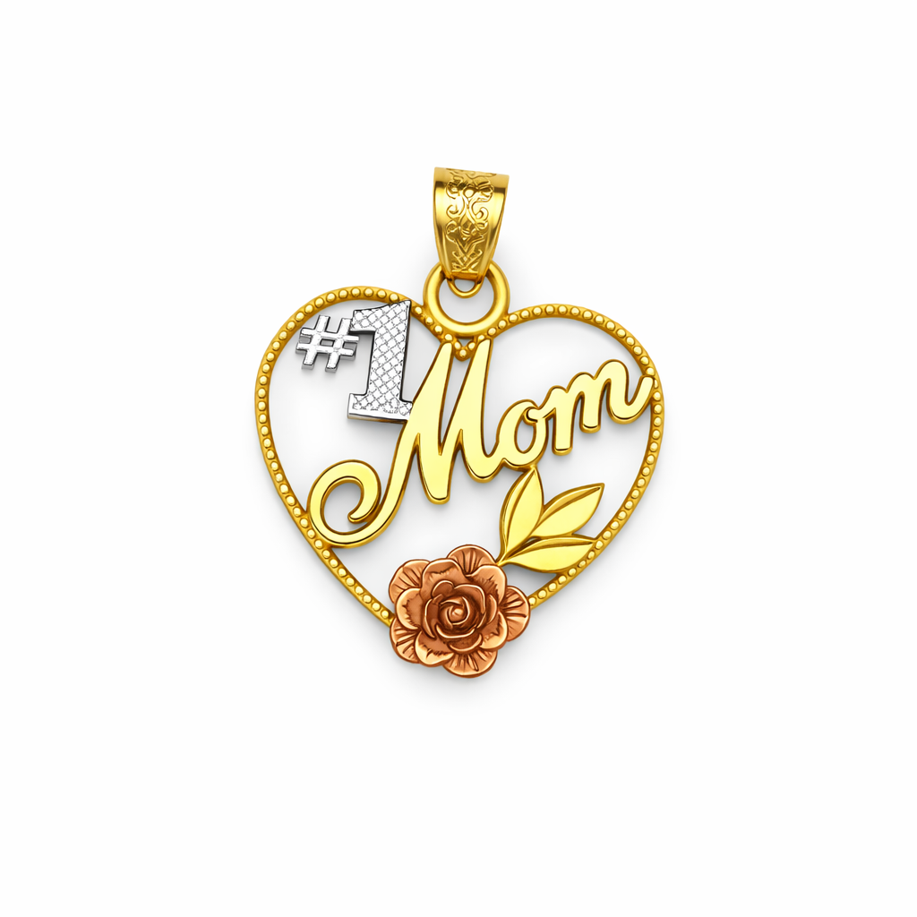 10K Tri – Tones Heart Pendant MOM Initial