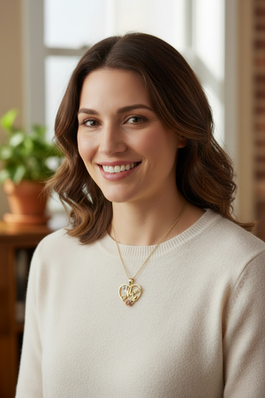 10K Tri – Tones Heart Pendant MOM Initial