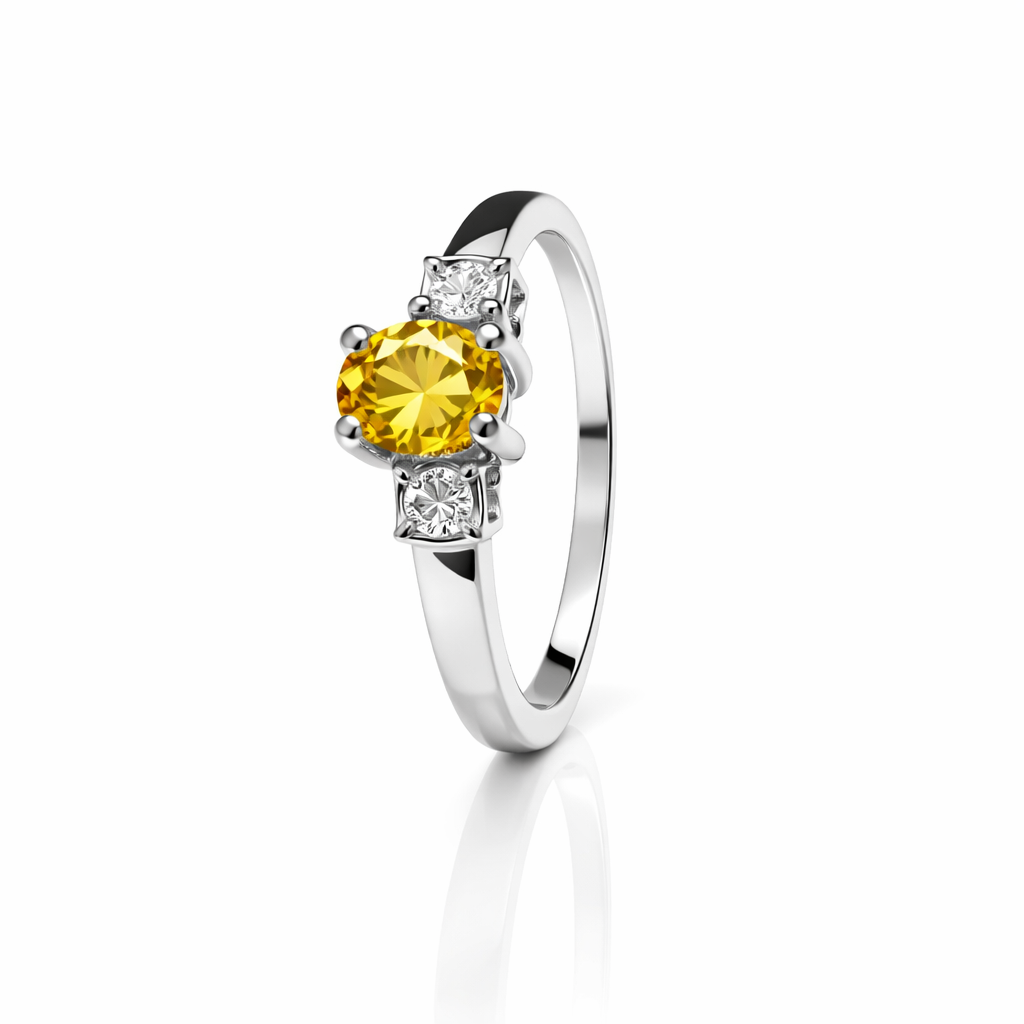 10K White Gold Ring with Oval Citrine and Small Diamonds