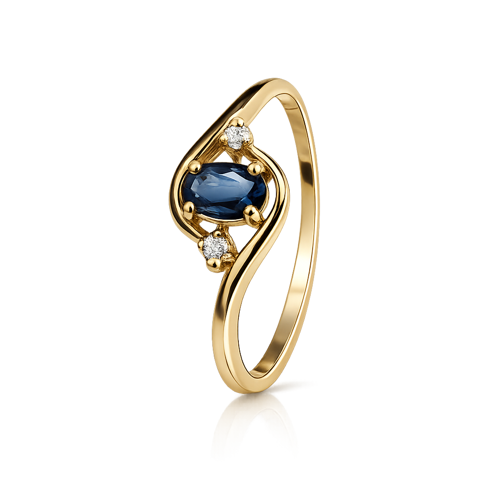 10K Yellow Gold Oval Sapphire & Diamond Swirl Bypass Ring