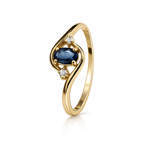 10K Yellow Gold Oval Sapphire & Diamond Swirl Bypass Ring
