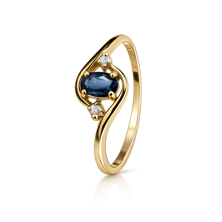10K Yellow Gold Oval Sapphire & Diamond Swirl Bypass Ring