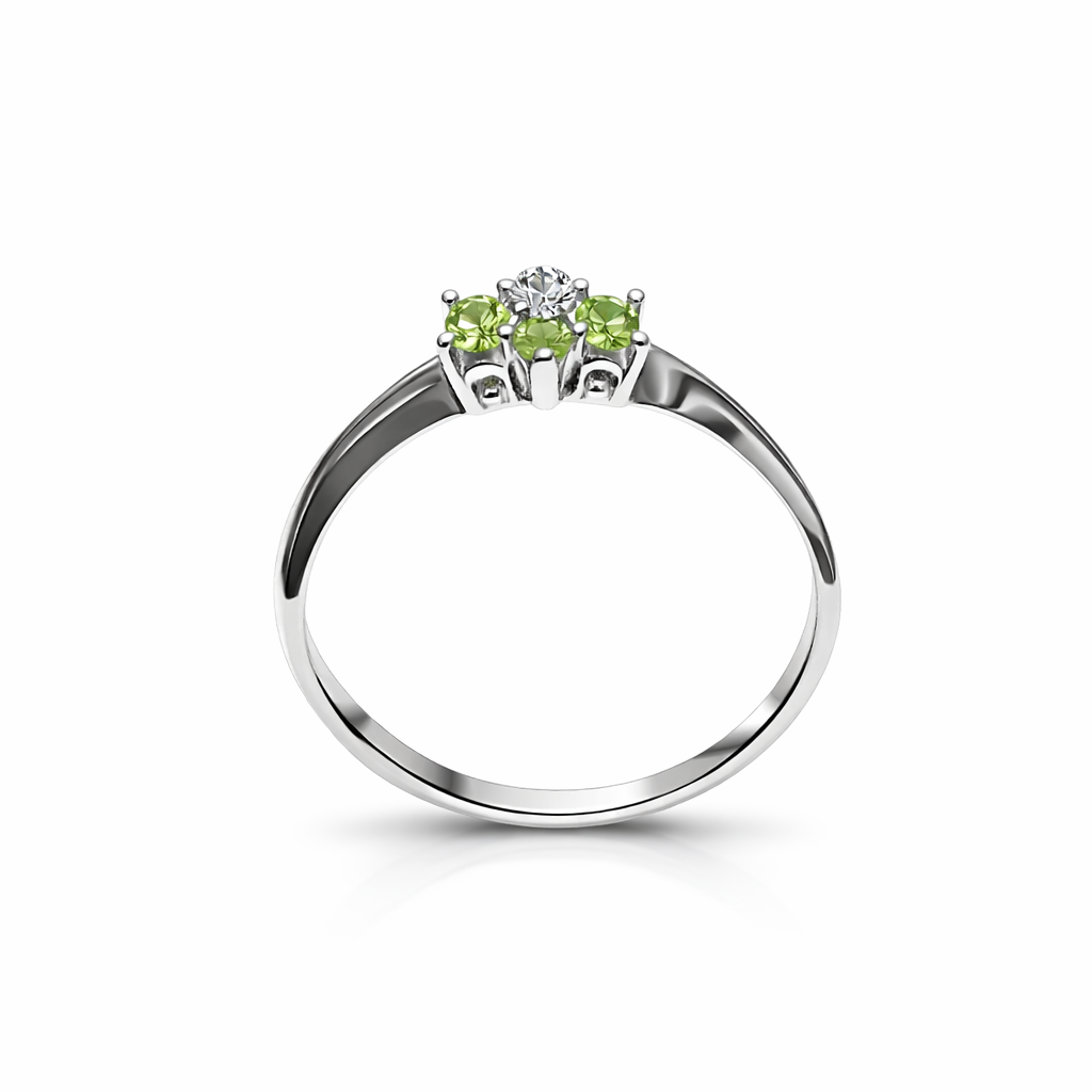 10K White Gold Ring with Peridot Flowers Setting and Diamond