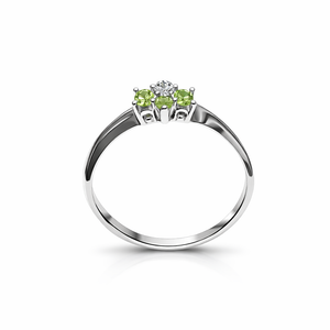 10K White Gold Ring with Peridot Flowers Setting and Diamond