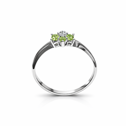 10K White Gold Ring with Peridot Flowers Setting and Diamond