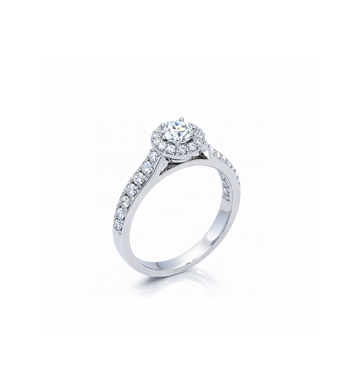 14K White Gold Halo Engagement Diamond Ring