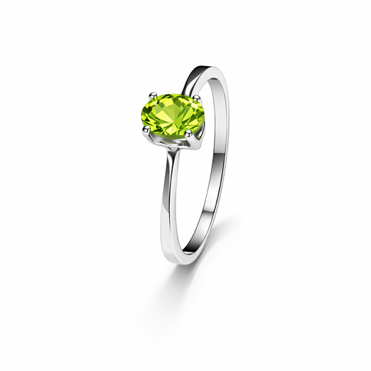 White Gold Ring with Oval Peridot 14k