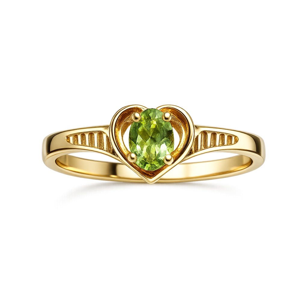 18K Yellow Gold Ring with Heart Setting with Peridot