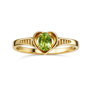 18K Yellow Gold Ring with Heart Setting with Peridot