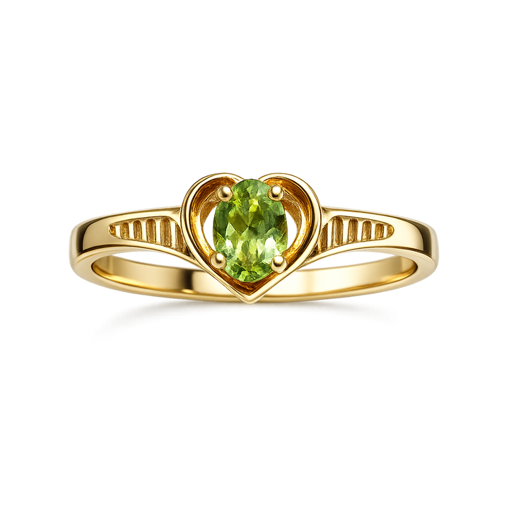 18K Yellow Gold Ring with Heart Setting with Peridot