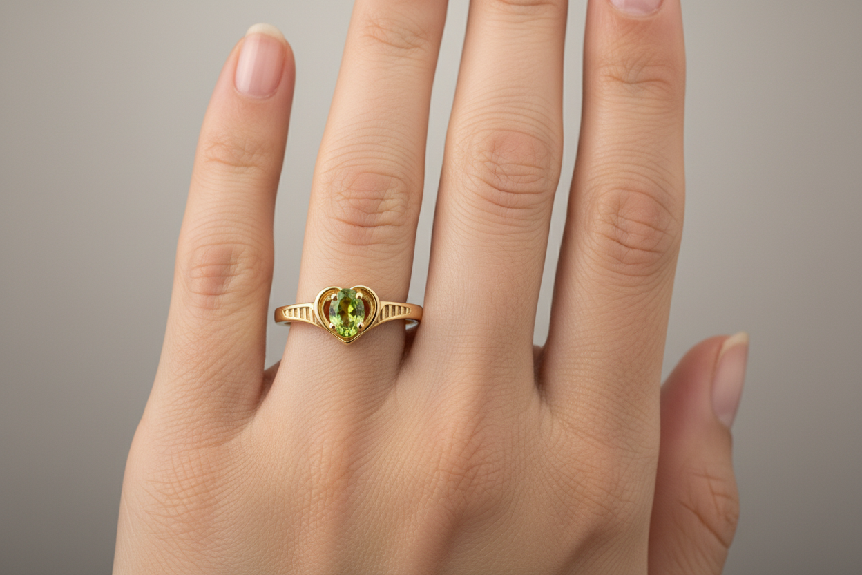 18K Yellow Gold Ring with Heart Setting with Peridot