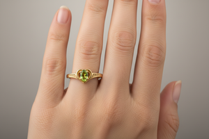 18K Yellow Gold Ring with Heart Setting with Peridot