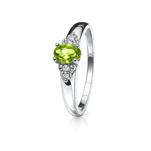 10K White Gold Ring Oval Peridot and Diamonds