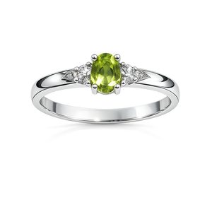 10K White Gold Ring Oval Peridot and Diamonds