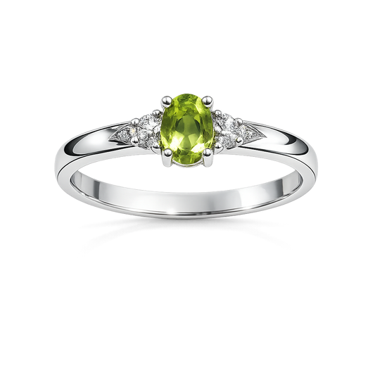 10K White Gold Ring Oval Peridot and Diamonds