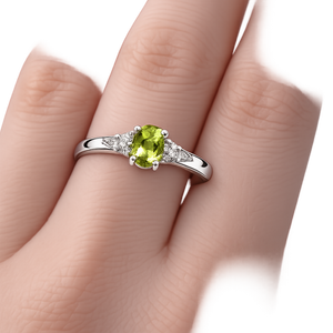 10K White Gold Ring Oval Peridot and Diamonds
