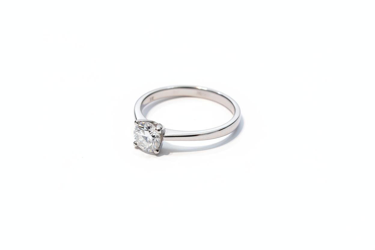 White Gold Solitaire Diamond Ring with two diamonds under setting, 14k TDW: 0.42 CT VS FG
