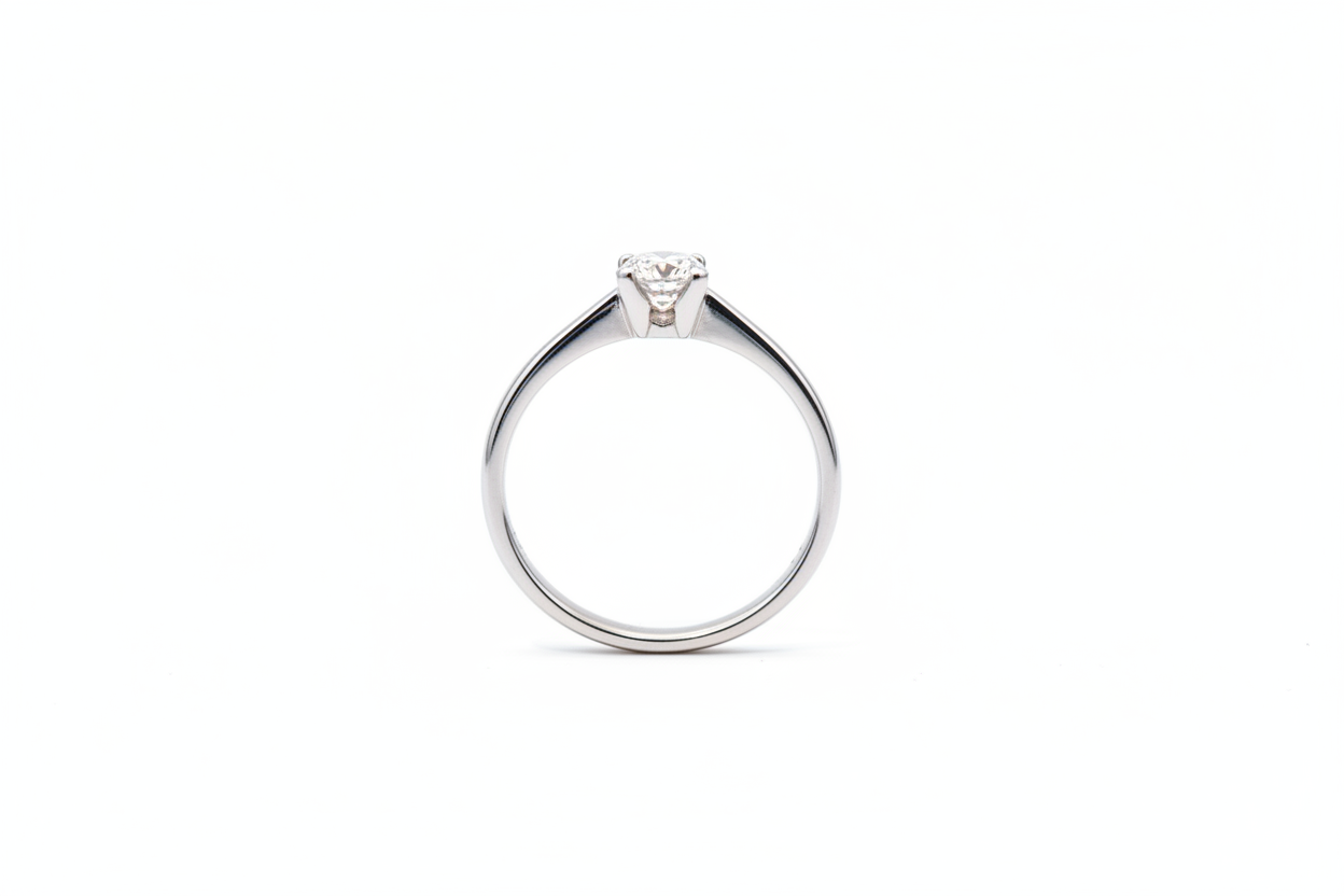White Gold Solitaire Diamond Ring with two diamonds under setting, 14k TDW: 0.42 CT VS FG