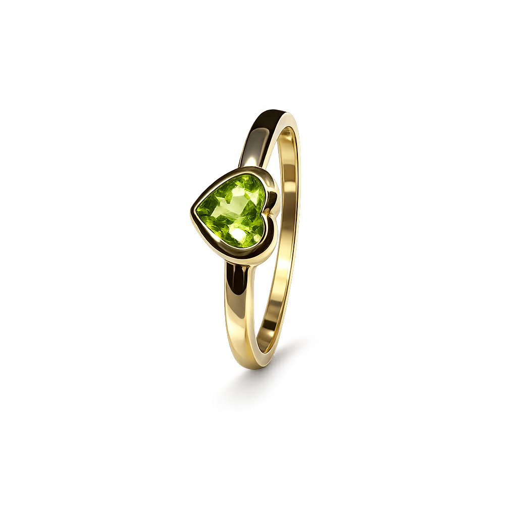 10K Yellow Gold Ring with Heart Shape Peridot