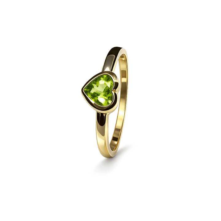 10K Yellow Gold Ring with Heart Shape Peridot