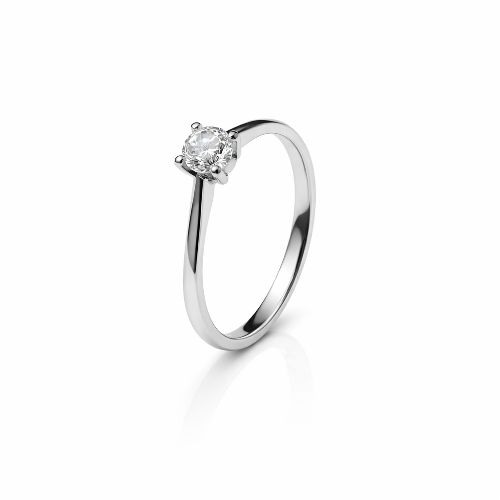 White Gold Solitaire Diamond Ring with two diamonds under setting, 14k TDW: 0.42 CT VS FG