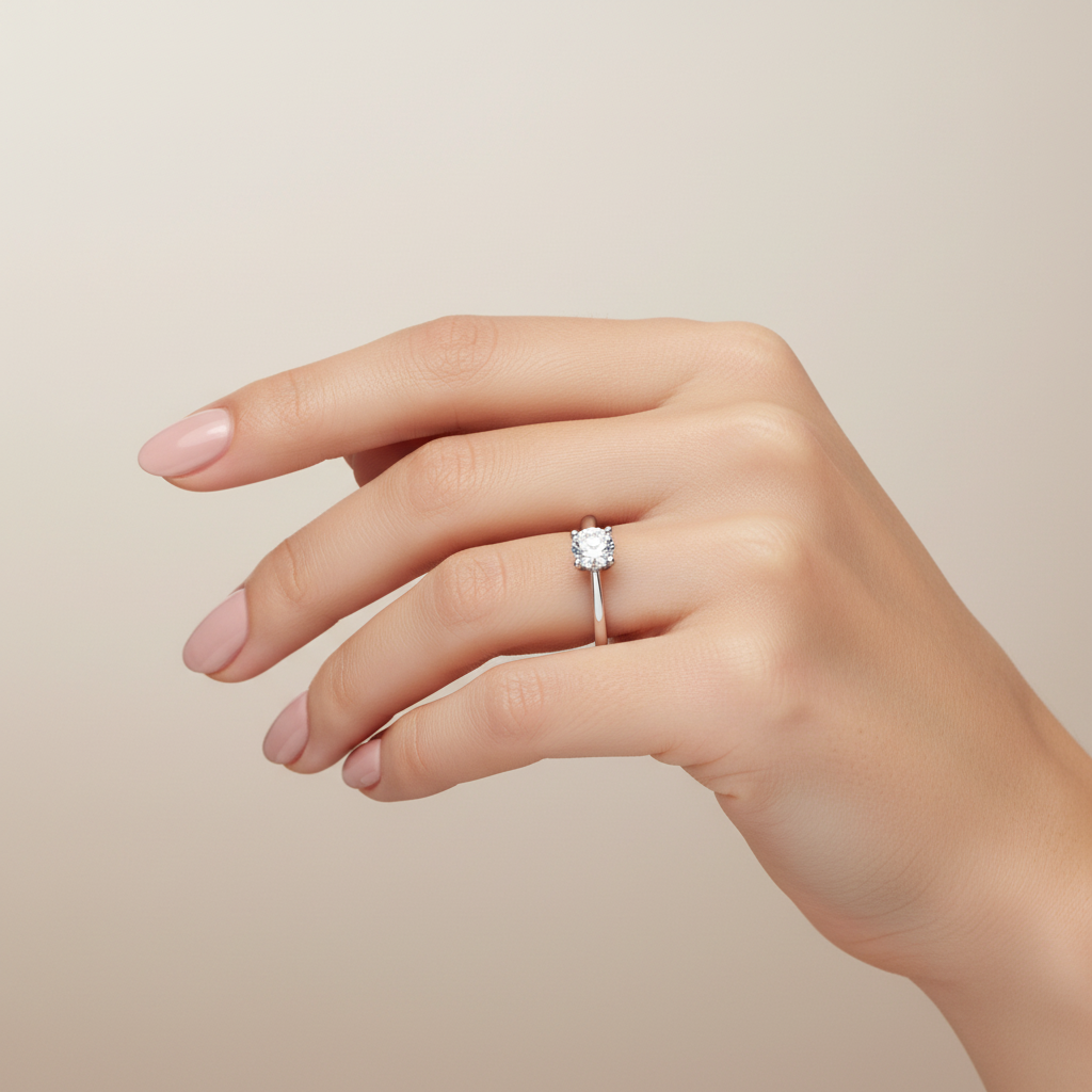 White Gold Solitaire Diamond Ring with two diamonds under setting, 14k TDW: 0.42 CT VS FG