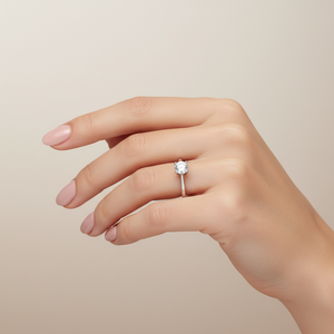 White Gold Solitaire Diamond Ring with two diamonds under setting, 14k TDW: 0.42 CT VS FG