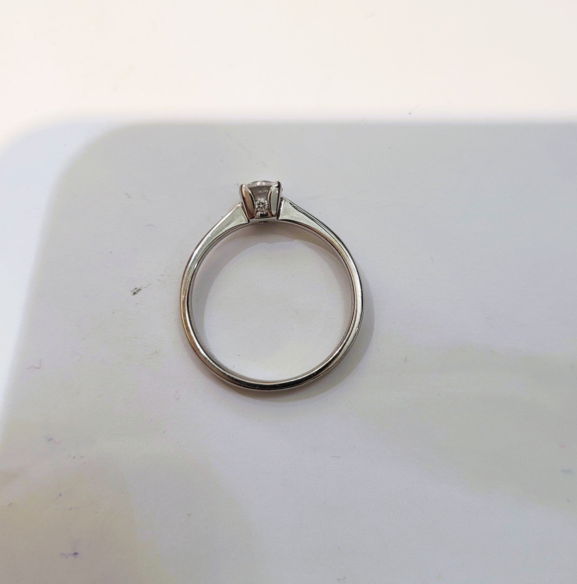 White Gold Solitaire Diamond Ring with two diamonds under setting, 14k TDW: 0.42 CT VS FG