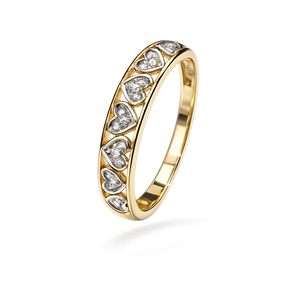 10K Yellow and White Gold Heart – Shaped Diamond Channel – Set Half – Eternity Band