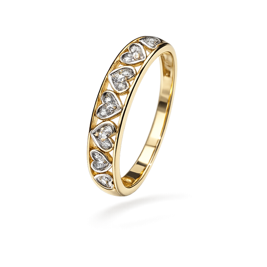 10K Yellow and White Gold Heart – Shaped Diamond Channel – Set Half – Eternity Band