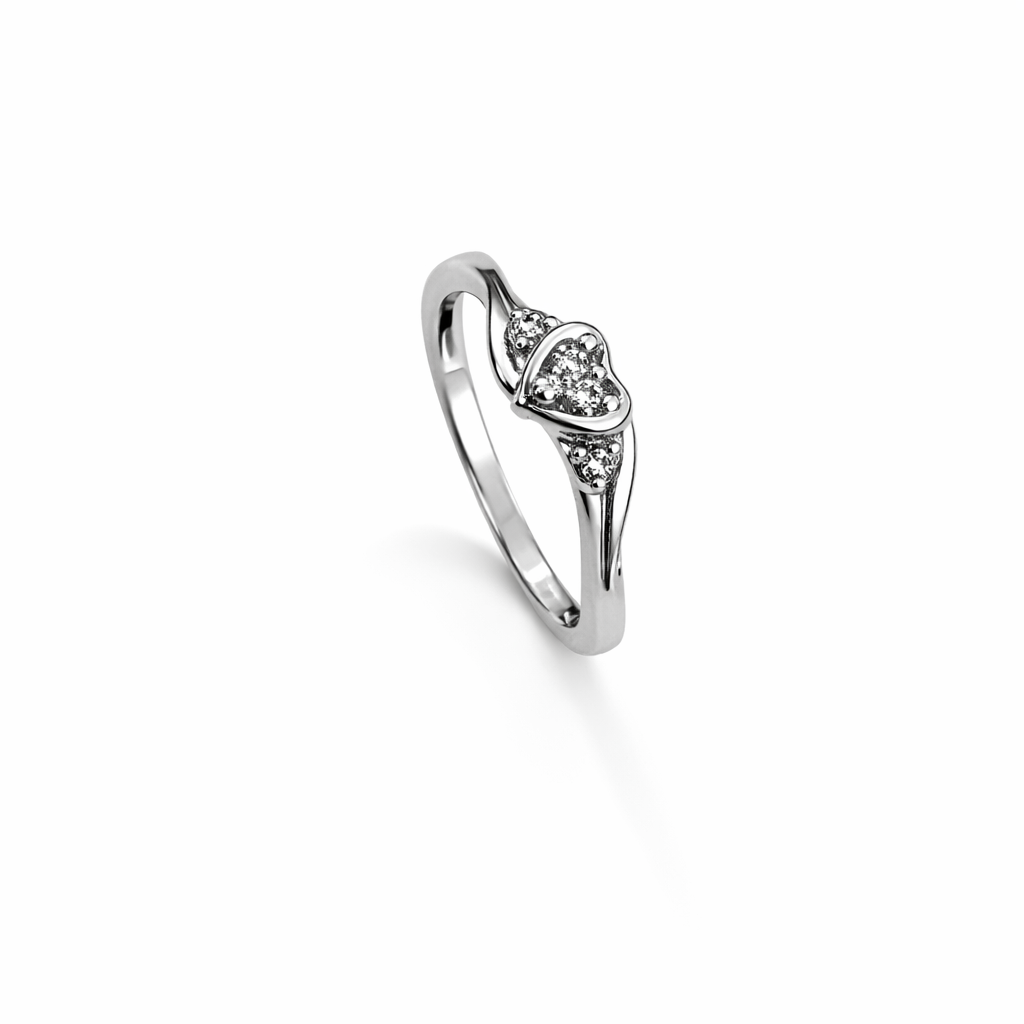 Sterling Silver Ring with Heart Shape 5 Cubics