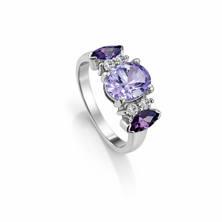 Ring with Three Purple Stones CZ