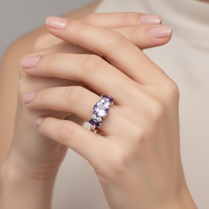 Ring with Three Purple Stones CZ