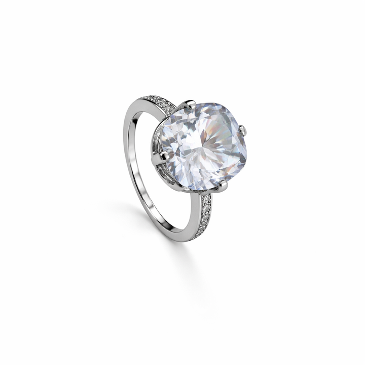 925 Sterling Silver Cushion CZ Solitaire Silver Ring