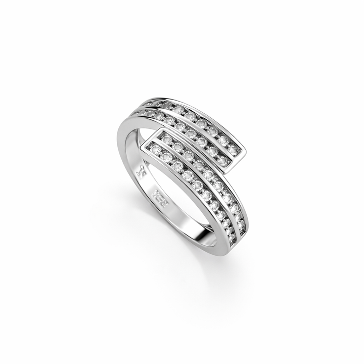 925 Sterling Silver Band 4 Rows CZ Ring