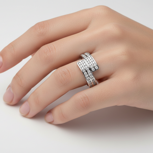925 Sterling Silver Band 4 Rows CZ Ring