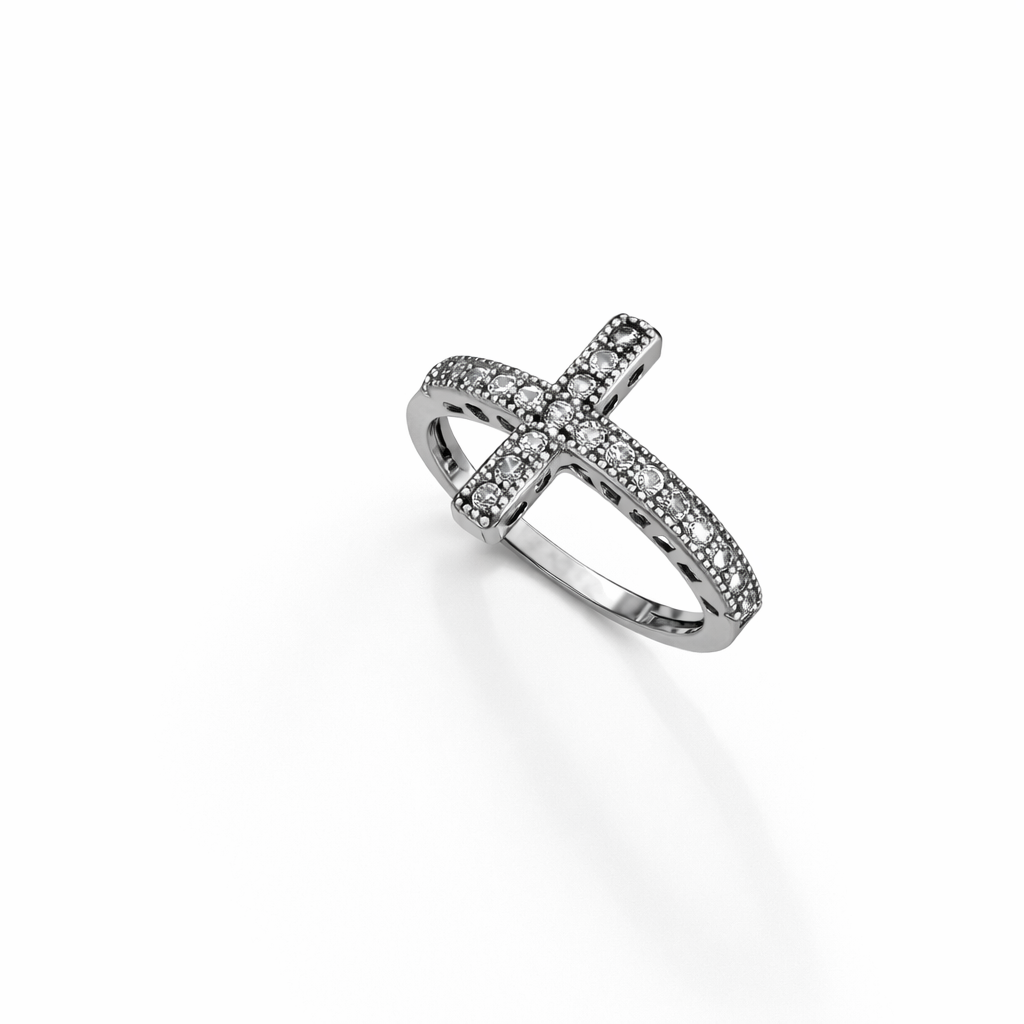 925 Sterling Silver CZ Cross Ring