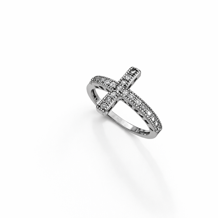 925 Sterling Silver CZ Cross Ring