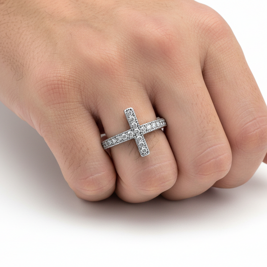 925 Sterling Silver CZ Cross Ring