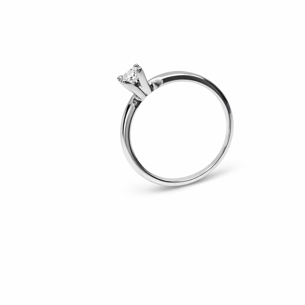 White Gold Ring with One Princess Cut Natural Diamond 14k 0.3 CT VS F