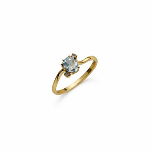 10K Yellow Gold Ring Thin Band Blue Topaz and Diamond T:0.47ct